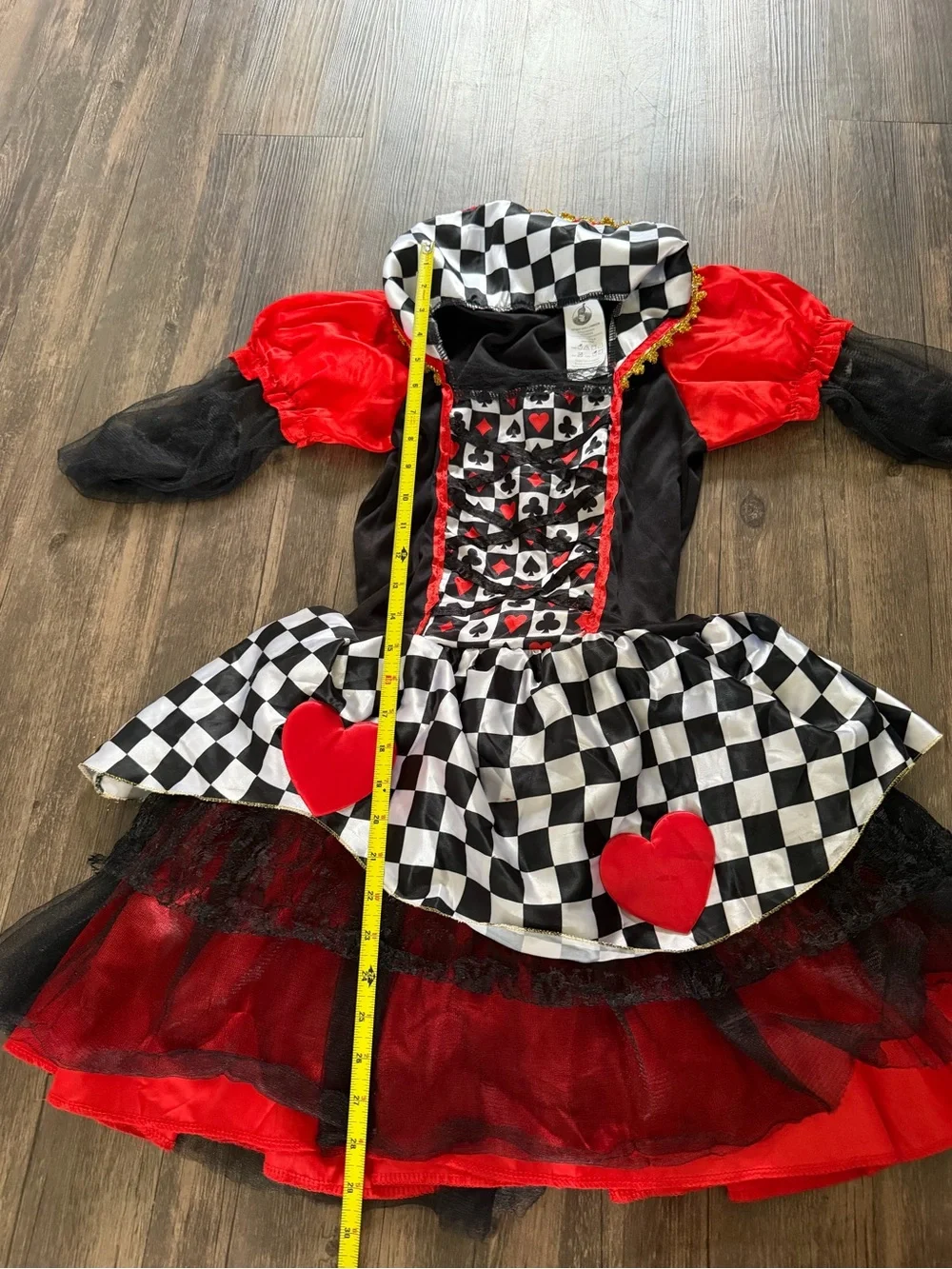 Teens Queen of Hearts Costume Red Black Checkerboard Layered Dress Halloween 14